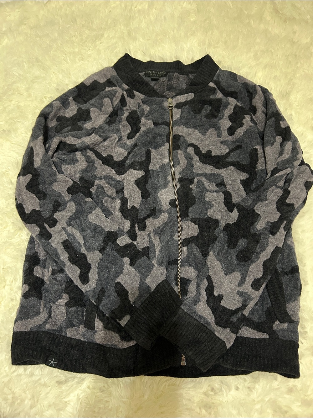 Barefoot Dreams Black and Gray Camo Zip Sweater Jacket